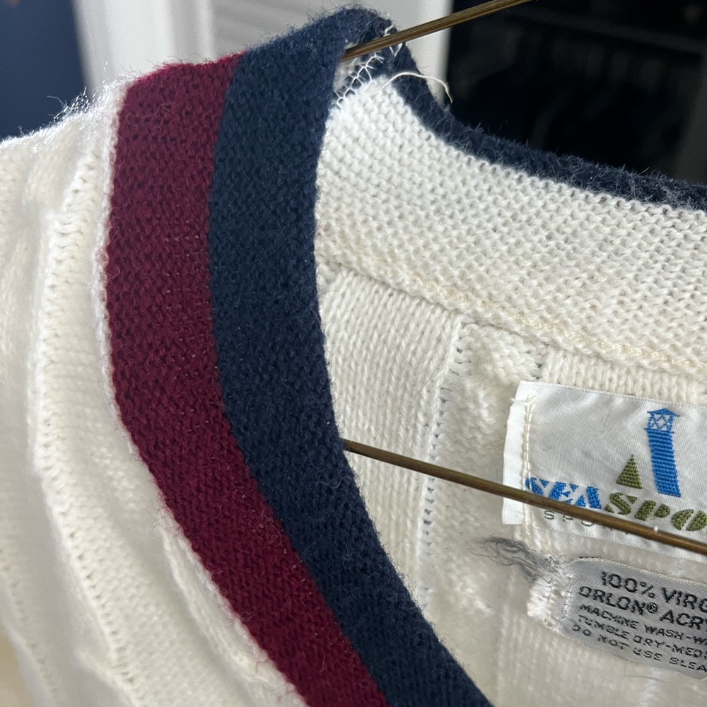 Men’s Medium Cream Cable Knit Sweater Seasport Sportswear - Picture 12 of 12